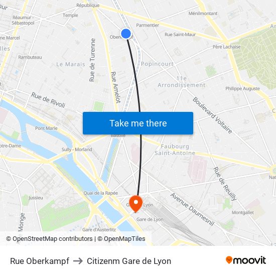 Rue Oberkampf to Citizenm Gare de Lyon map
