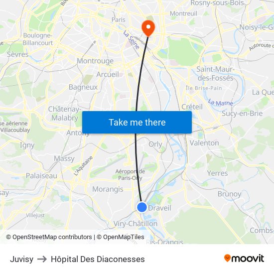 Juvisy to Hôpital Des Diaconesses map