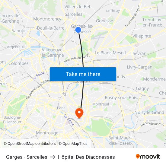 Garges - Sarcelles to Hôpital Des Diaconesses map