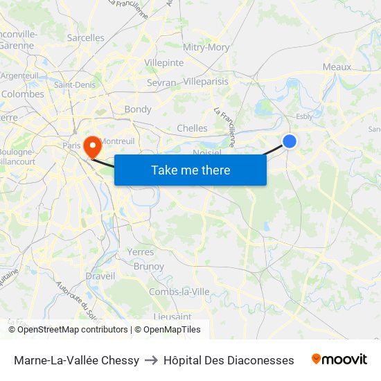 Marne-La-Vallée Chessy to Hôpital Des Diaconesses map