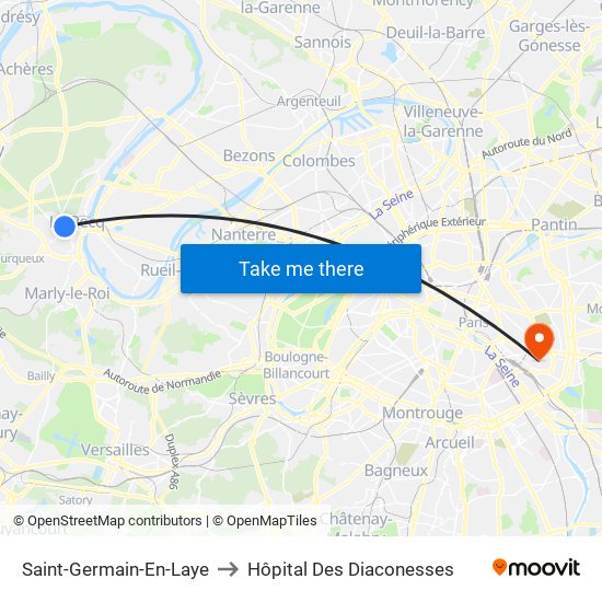 Saint-Germain-En-Laye to Hôpital Des Diaconesses map