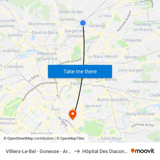 Villiers-Le-Bel - Gonesse - Arnouville to Hôpital Des Diaconesses map
