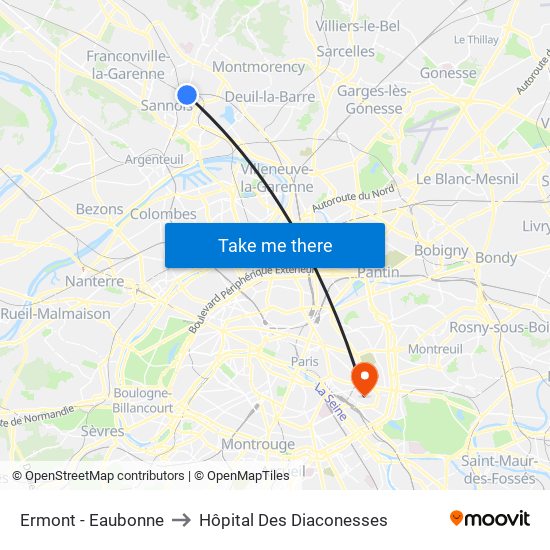 Ermont - Eaubonne to Hôpital Des Diaconesses map