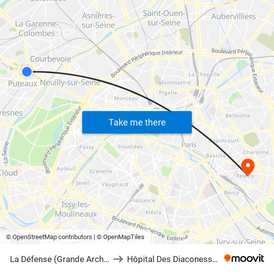 La Défense (Grande Arche) to Hôpital Des Diaconesses map