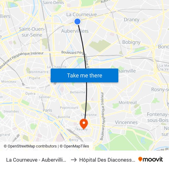 La Courneuve - Aubervilliers to Hôpital Des Diaconesses map