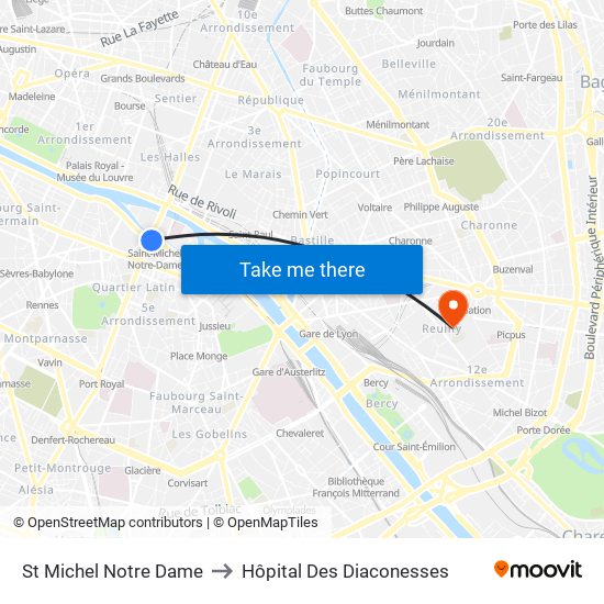 St Michel Notre Dame to Hôpital Des Diaconesses map