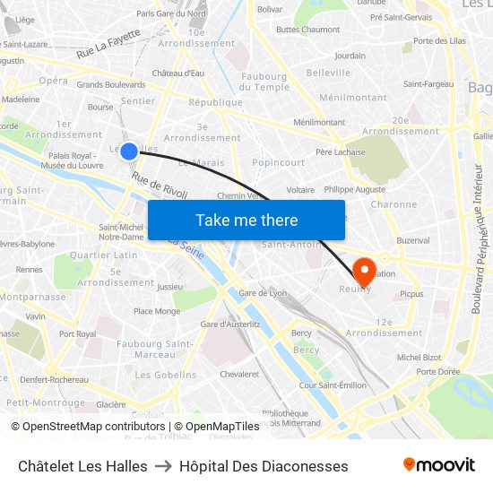 Châtelet Les Halles to Hôpital Des Diaconesses map