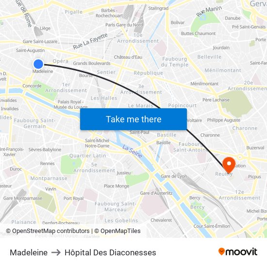 Madeleine to Hôpital Des Diaconesses map