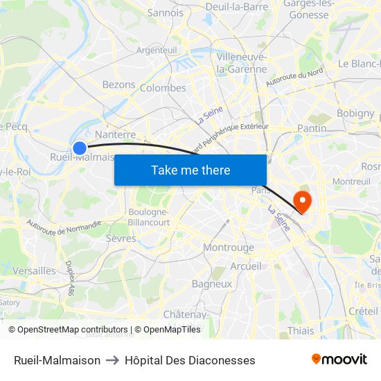 Rueil-Malmaison to Hôpital Des Diaconesses map