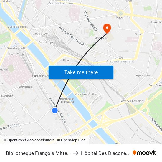 Bibliothèque François Mitterrand to Hôpital Des Diaconesses map
