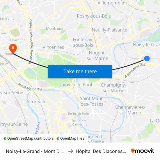 Noisy-Le-Grand - Mont D'Est to Hôpital Des Diaconesses map