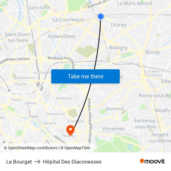 Le Bourget to Hôpital Des Diaconesses map