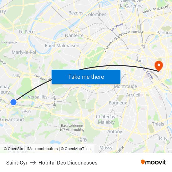 Saint-Cyr to Hôpital Des Diaconesses map