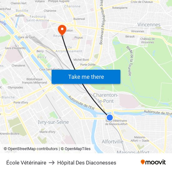 École Vétérinaire to Hôpital Des Diaconesses map