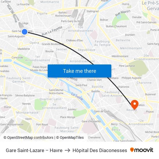 Gare Saint-Lazare – Havre to Hôpital Des Diaconesses map
