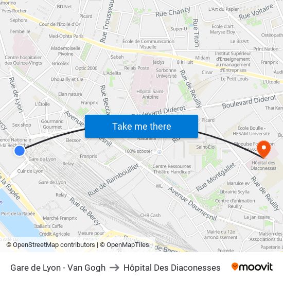 Gare de Lyon - Van Gogh to Hôpital Des Diaconesses map