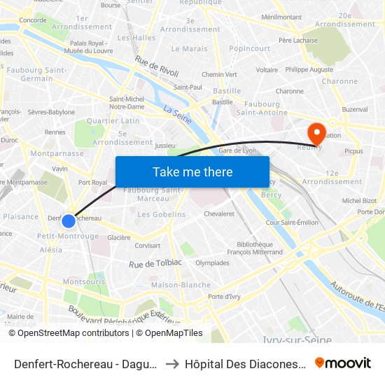 Denfert-Rochereau - Daguerre to Hôpital Des Diaconesses map