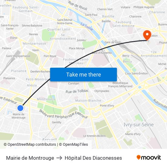 Mairie de Montrouge to Hôpital Des Diaconesses map