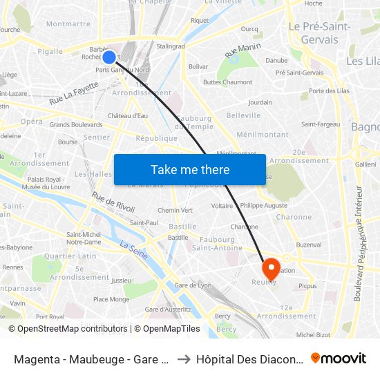 Magenta - Maubeuge - Gare du Nord to Hôpital Des Diaconesses map
