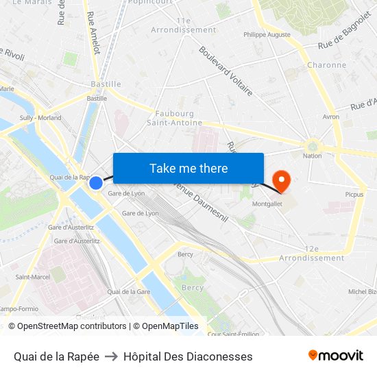 Quai de la Rapée to Hôpital Des Diaconesses map