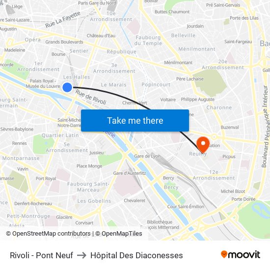 Rivoli - Pont Neuf to Hôpital Des Diaconesses map