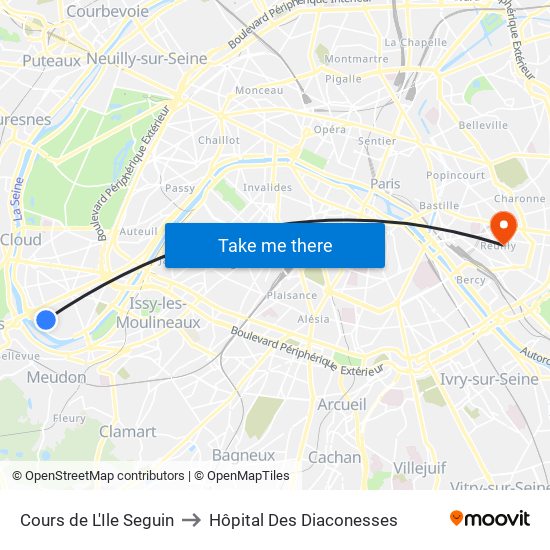Cours de L'Ile Seguin to Hôpital Des Diaconesses map
