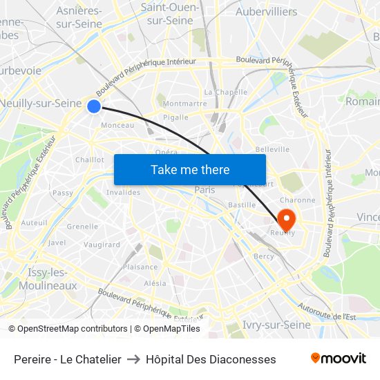 Pereire - Le Chatelier to Hôpital Des Diaconesses map