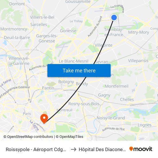 Roissypole - Aéroport Cdg1 (G1) to Hôpital Des Diaconesses map