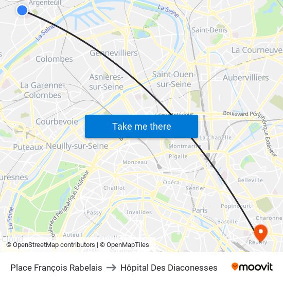 Place François Rabelais to Hôpital Des Diaconesses map