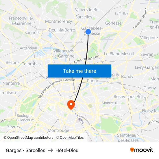 Garges - Sarcelles to Hôtel-Dieu map