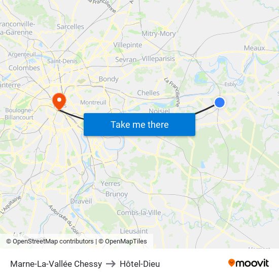 Marne-La-Vallée Chessy to Hôtel-Dieu map