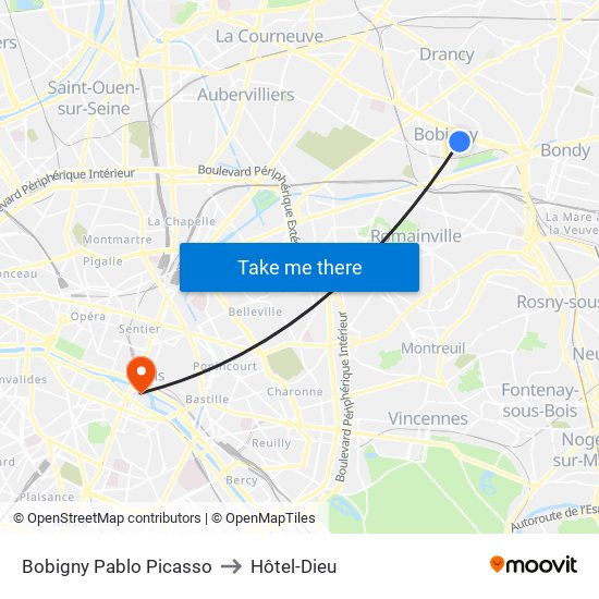 Bobigny Pablo Picasso to Hôtel-Dieu map