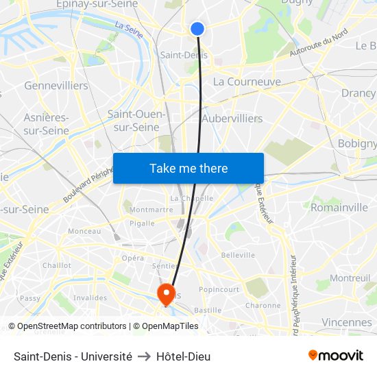 Saint-Denis - Université to Hôtel-Dieu map
