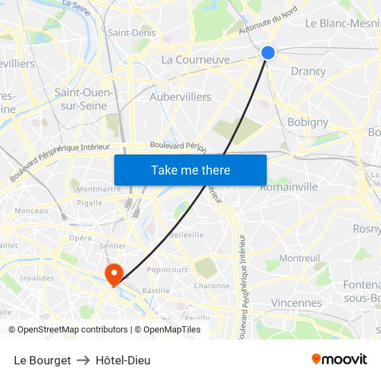 Le Bourget to Hôtel-Dieu map