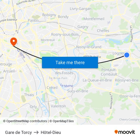 Gare de Torcy to Hôtel-Dieu map