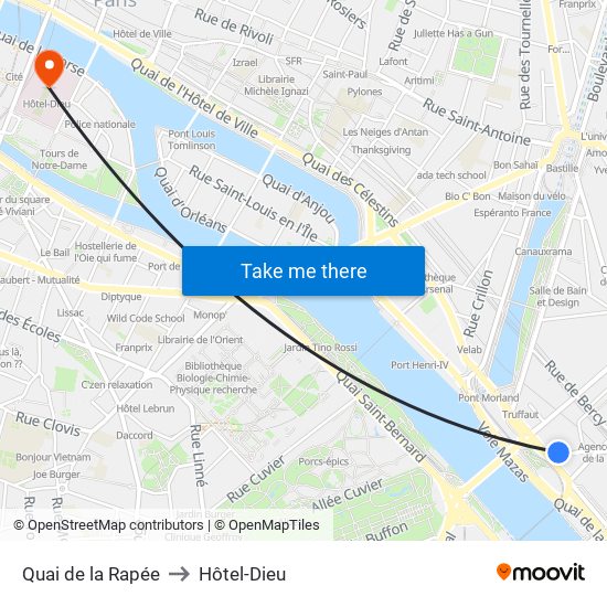 Quai de la Rapée to Hôtel-Dieu map