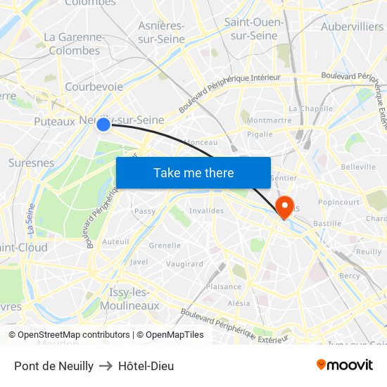 Pont de Neuilly to Hôtel-Dieu map
