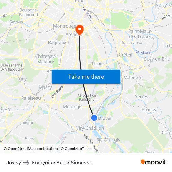 Juvisy to Françoise Barré-Sinoussi map