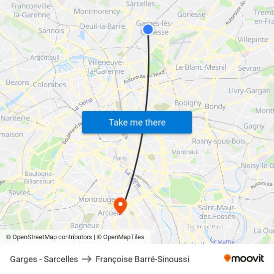 Garges - Sarcelles to Françoise Barré-Sinoussi map
