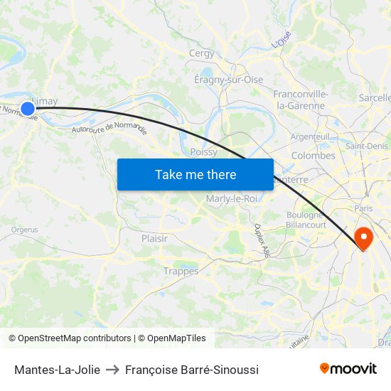 Mantes-La-Jolie to Françoise Barré-Sinoussi map