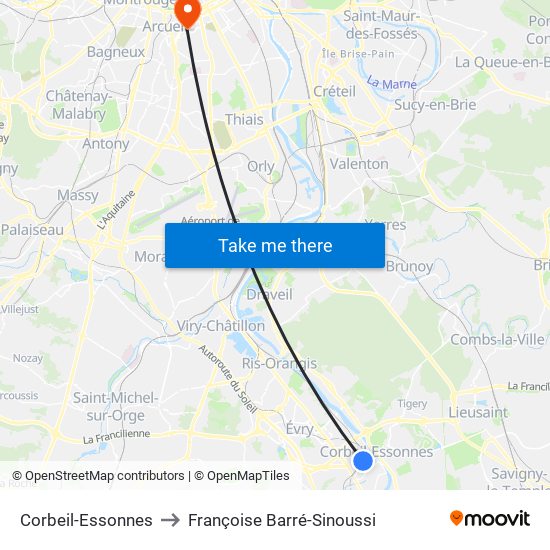 Corbeil-Essonnes to Françoise Barré-Sinoussi map