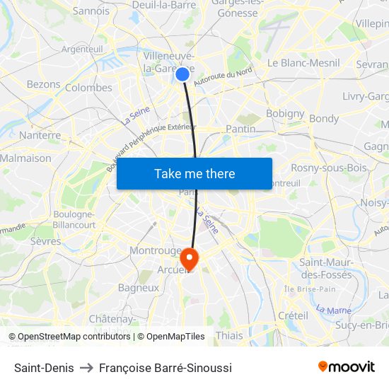 Saint-Denis to Françoise Barré-Sinoussi map