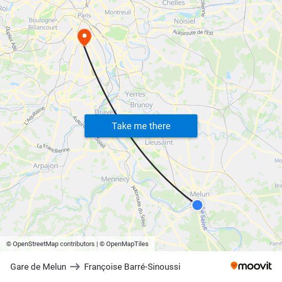 Gare de Melun to Françoise Barré-Sinoussi map