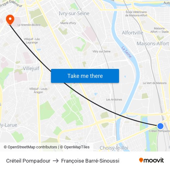 Créteil Pompadour to Françoise Barré-Sinoussi map