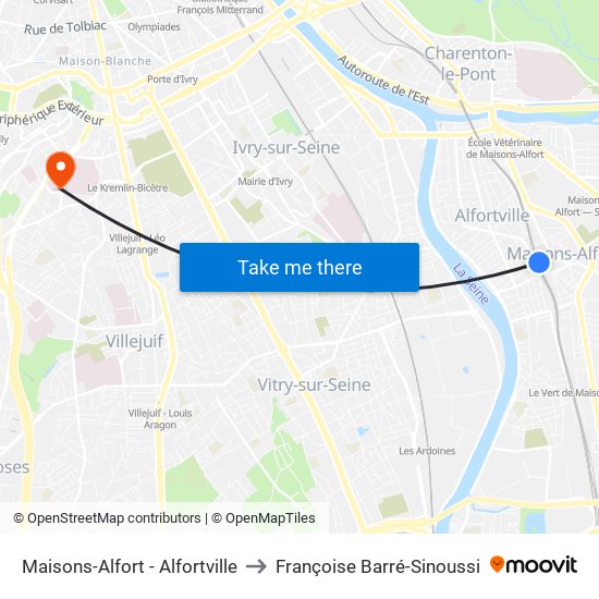 Maisons-Alfort - Alfortville to Françoise Barré-Sinoussi map