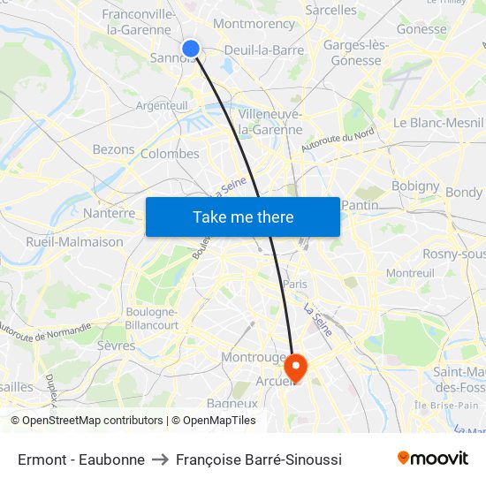 Ermont - Eaubonne to Françoise Barré-Sinoussi map