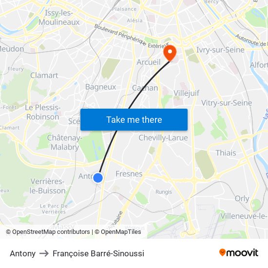 Antony to Françoise Barré-Sinoussi map