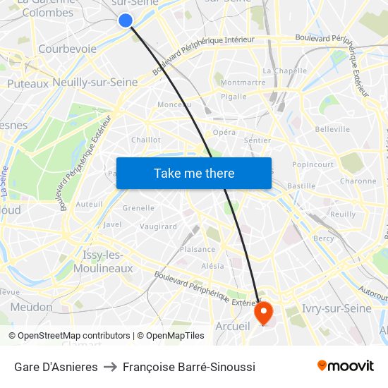 Gare D'Asnieres to Françoise Barré-Sinoussi map