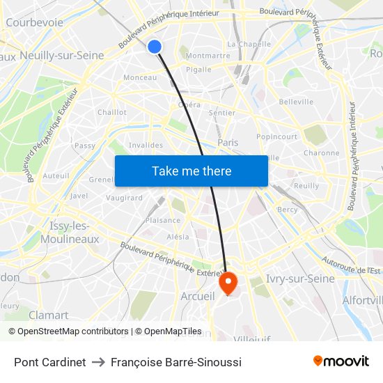 Pont Cardinet to Françoise Barré-Sinoussi map