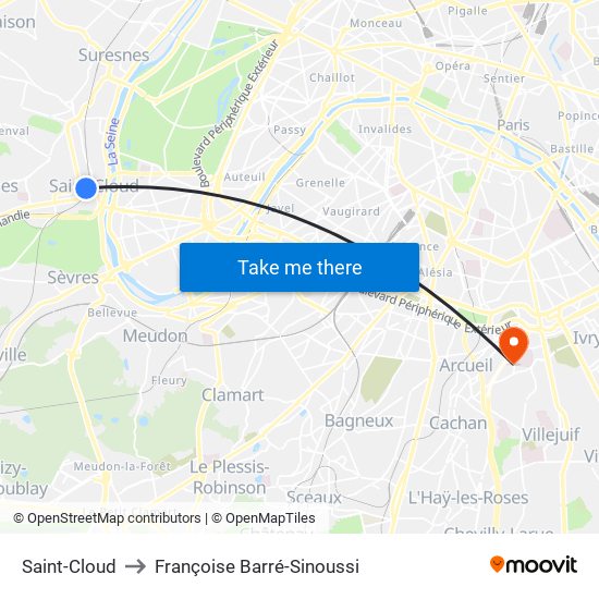 Saint-Cloud to Françoise Barré-Sinoussi map
